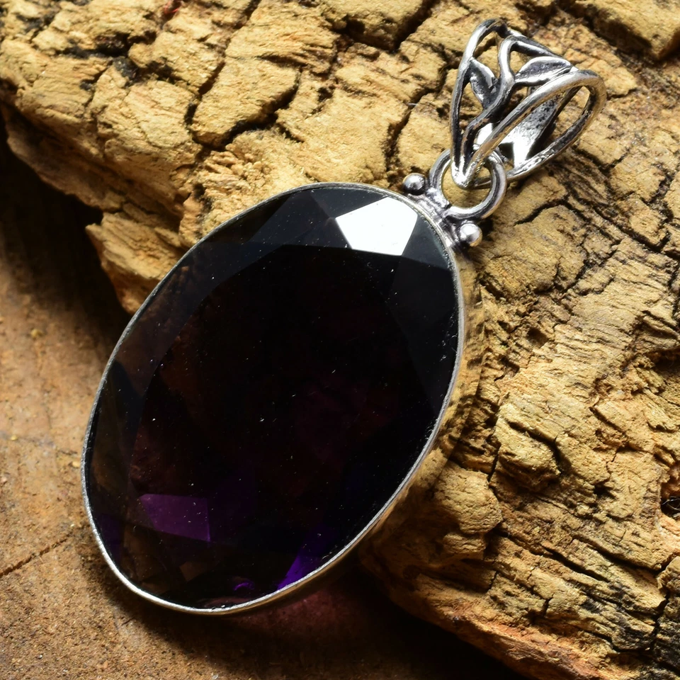 Sottile Africano Ametista Gemma 925 Argento Sterling Fatto a Mano Ciondolo - Immagine 3 di 4