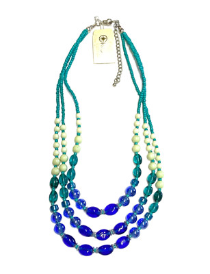 New Orion Multi-Strand Layered Bib Beaded Necklace Ocean Green Blue Beaded 22''