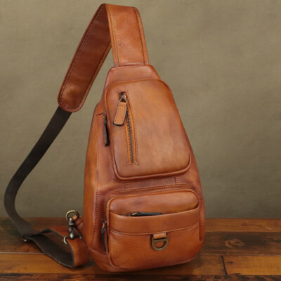 Genuine Leather Sling Bag Men Women Vintage Shoulder  display picture 3