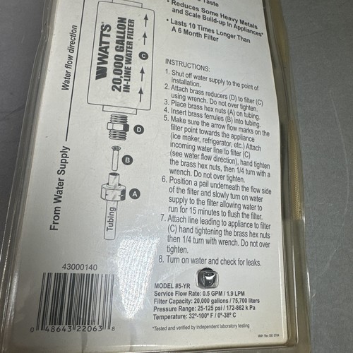 Watts Inline Filter 20000 gal In Line Water Filter Made in USA 5 Year NOS - Picture 10 of 12