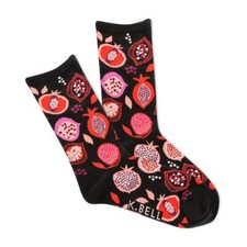 K. Bell Women's Exotic Fruit Crew Crew Socks 1 Pair, Black, Women's Shoe 9-11