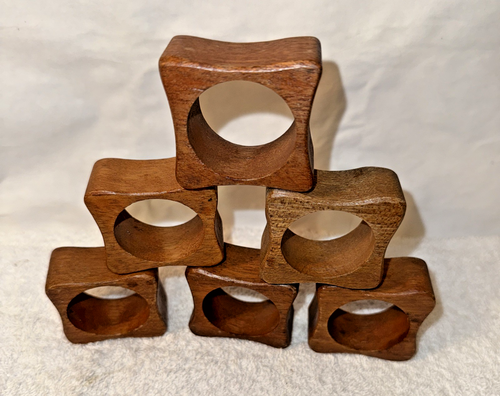 Teak napkin rings holders wooden set of 6 mid century modern vintage 1970s - Picture 11 of 11