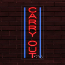 NEW "CARRY OUT" w/BORDER VERTICAL 30x12x1 INCH LED FLEX WINDOW INDOOR SIGN 31529