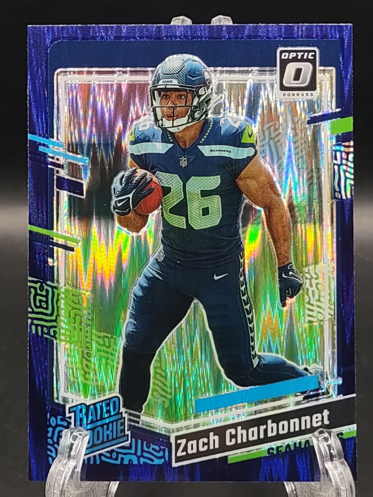 2023 Panini Optic Zach Charbonnet RC #294 Rated Rookie Purple Shock Seahawks