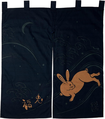 Made in Japan Indigo Dyeing Fortune Rabbit Noren Curtain Tapestry