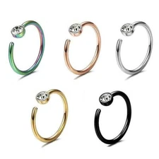 5PCS Nose Ring Hoop Cartilage Ring 18 Gauge 316L Surgical-Steel CZ Gem Earrings