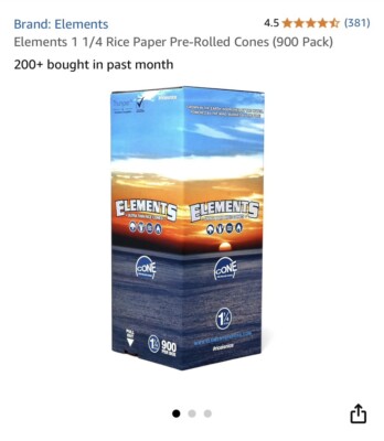 900pc Box - Elements Rice Pre-Rolled Cones - 1 1/4''