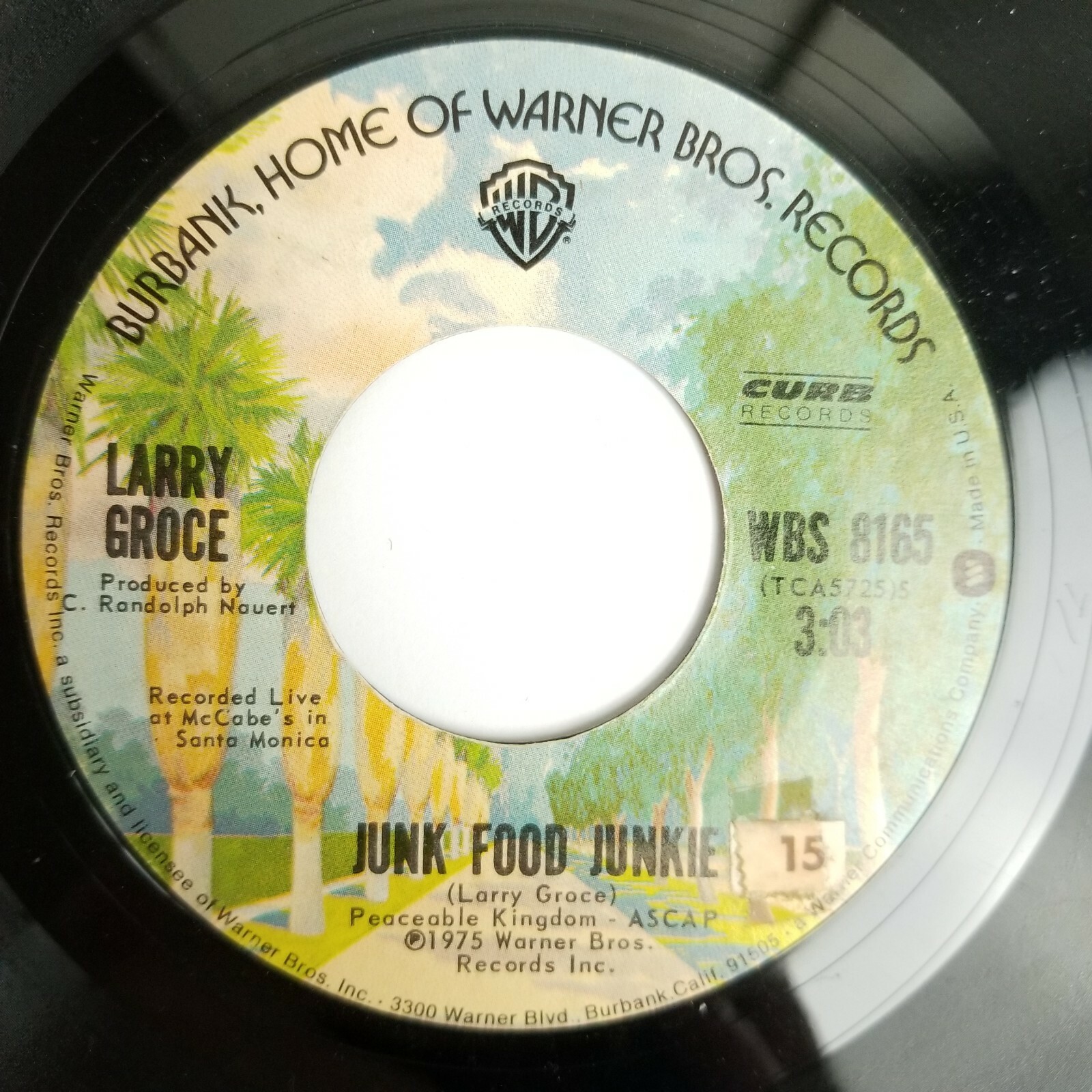 Larry Groce Junk Food Junkie / Muddy Boggy 45 RPM Record Curb WBS 8165