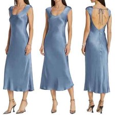 NEW! Astr The Label- Makenna Bias-Cut Satin Ocean Blue Scoop Neck Satin Dress