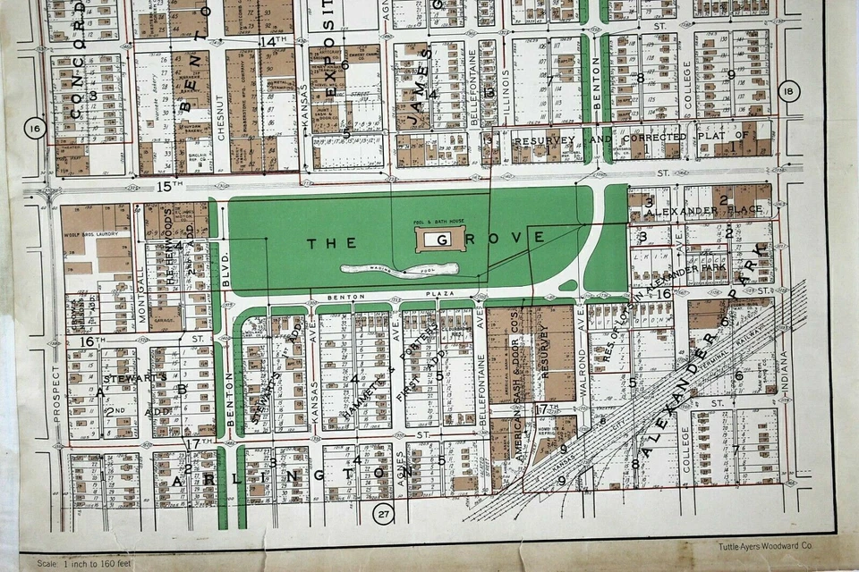 Mapa de plataforma Kansas City Missouri 1925 del 12 al 17, perspectiva de 19,25 x 20" RARO Foto 3 de 4