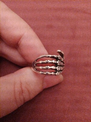 Skelett Hand Finger verstellbar Gothic Punk Ring, Krallenring Gr. UK P Halloween 