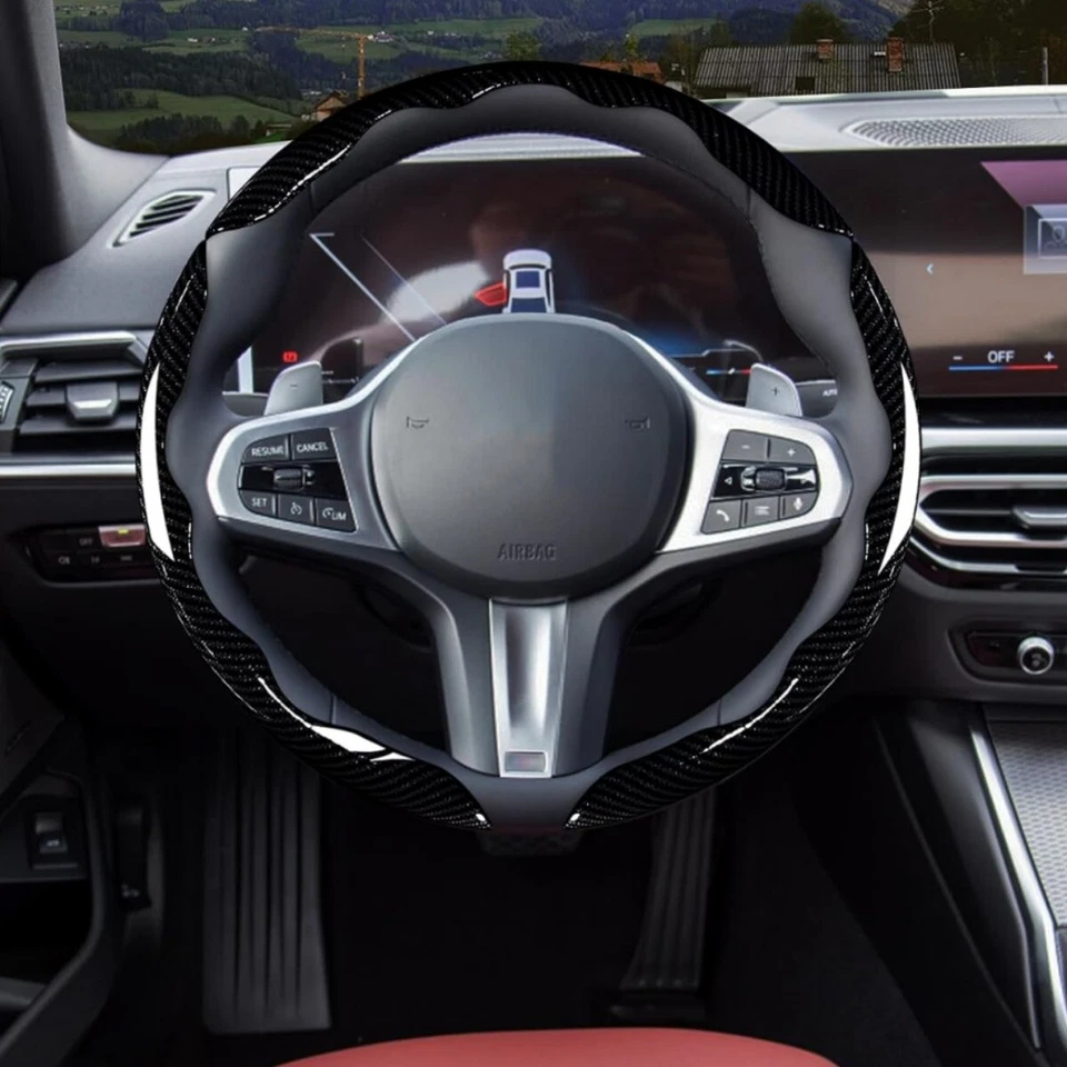 For MAZDA 3x 15" Clip on Car Carbon Fiber Auto Steering Wheel Cover Set Non-slip - Image 2 of 4