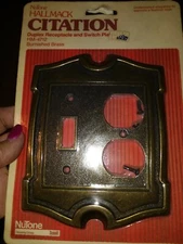 Vtg New Hall Mack Masterpiece Duplex Receptacle & Switch Plate ant Brass plug FS