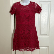 Free People Womens Sheath Dress Lace Floral Magenta Fuchsia Size 0