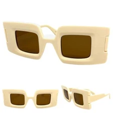 OVERSIZED EXAGGERATED Funky Retro Style SUN GLASSES Large Big Square Cream Frame