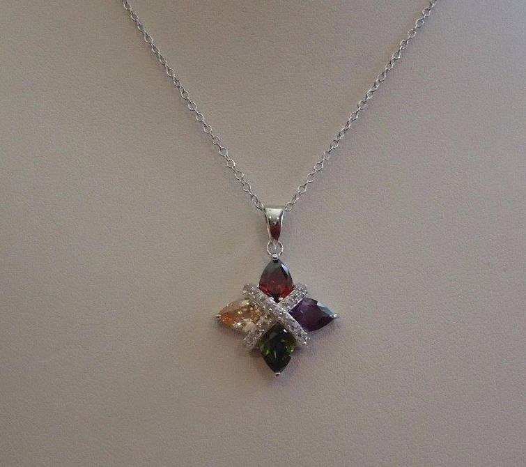 МНОГОЦВЕТНОЕ ОЖЕРЕЛЬЕ КУЛОН СЕРЕБРО 6,50 КАРАТ ИМИТАЦИЯ БРИЛЛИАНТА/АМЕТИСТА - Изображение 2 из 4