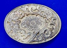 Flower Swirl Ornate Floral Silver Color Western Oval Cowboy Cowgirl Belt Buckle