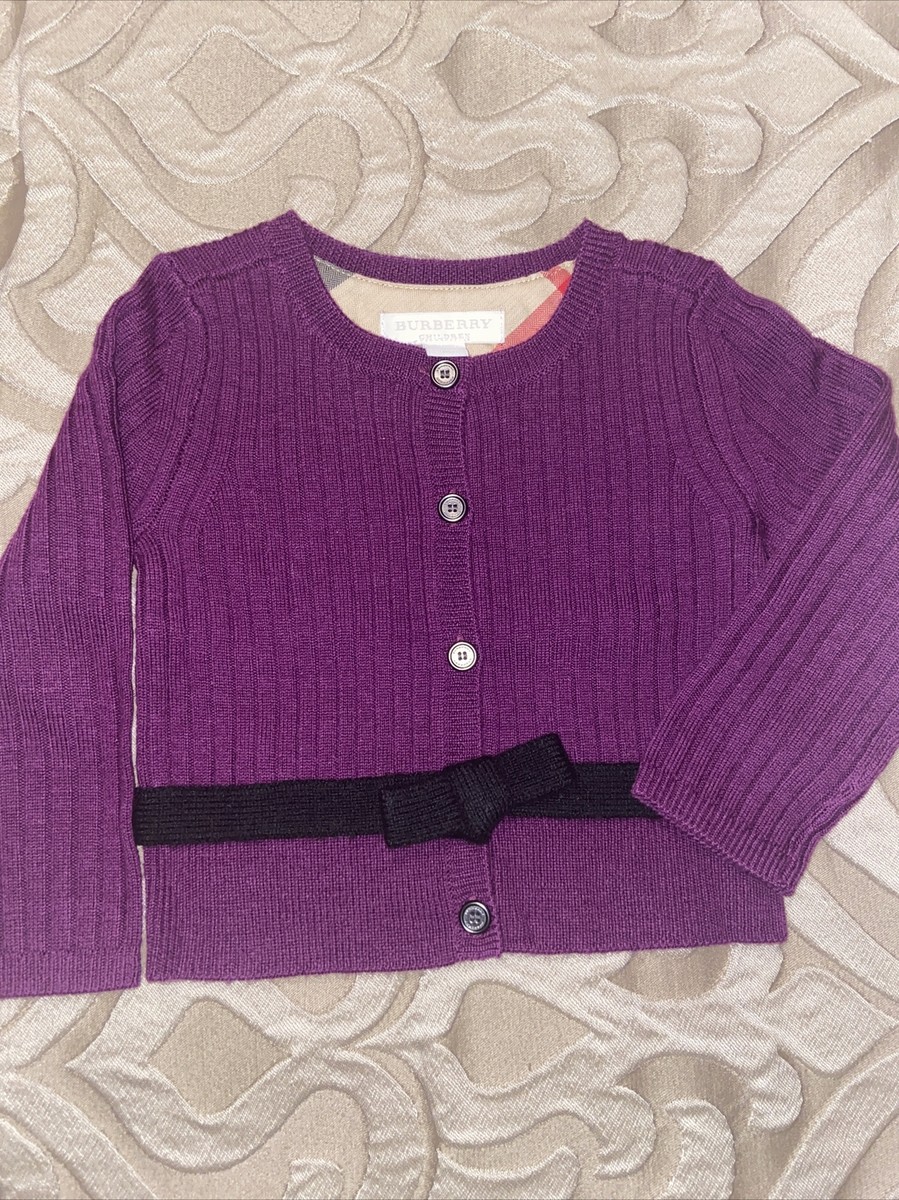 NWOT Baby Girls Purple Burberry Merino Wool Sweater Sz 12m