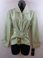 MSK Blouse Women's S Green Faux Wrap Long Sleeve Flip Cuff New With Tags
