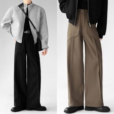 Men Autumn Winter Straight High Waist Suit Pants Wide Leg Casual Dress Trousers