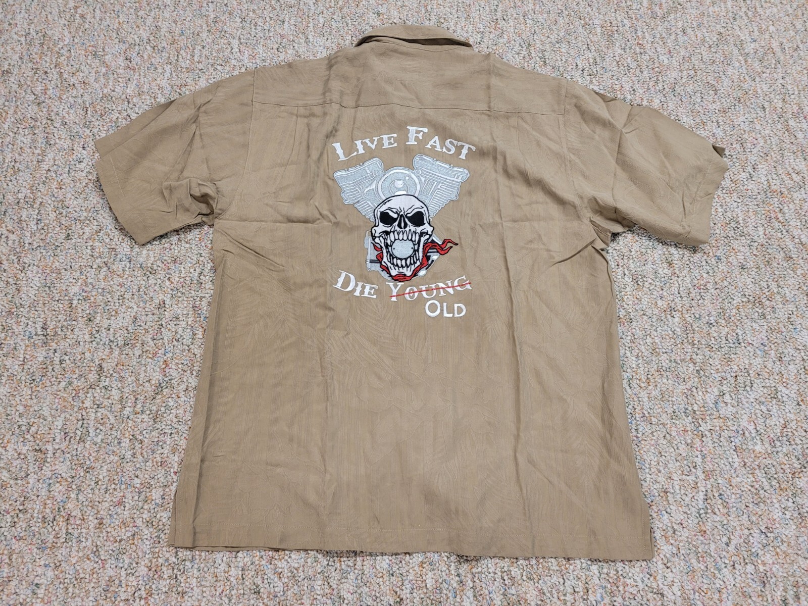 FILA Camicia J Rowe uomo media marrone seta motociclista motociclista biker teschio colletto ad anello