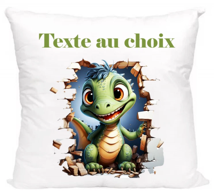 Housse de Coussin Personnalisé avec un prénom. Dinosaure Vert - Photo 1/1