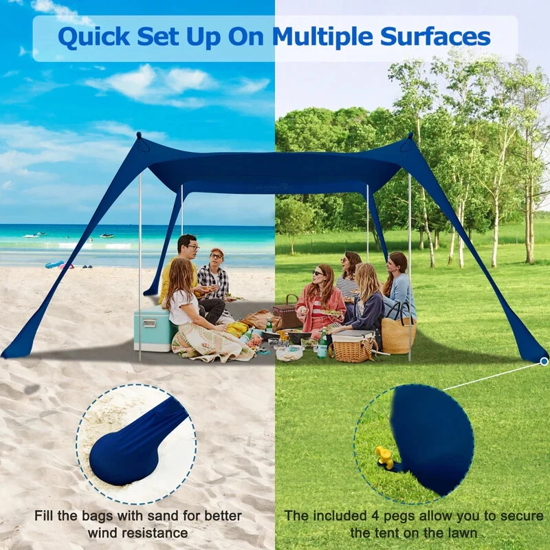 COMMOUDS Beach Tent Canopy, UPF50+ Beach Tent Pop up Sun Shade, Portable Beach