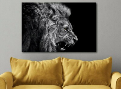 Lion Roar - Black and White - Canvas Wall Art Print - Various sizes