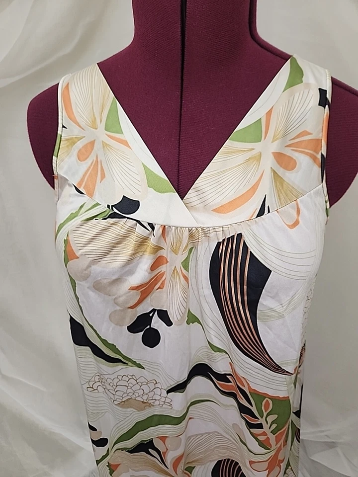 Vtg Vanity Fair Groovy Print Nightgown 70s Avocado Green Botanical Print Nylon S - Image 2 of 4