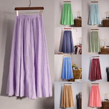 Long Dress Solid Beach Elastic Waist Pleated Refreshing Maxi Skirt Women Summer
