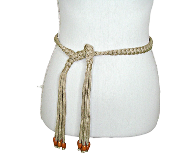 Braided Fringe Beaded Boho Waist Belt Beige Brown Thin Dress Macrame Rope  Gypsy | eBay