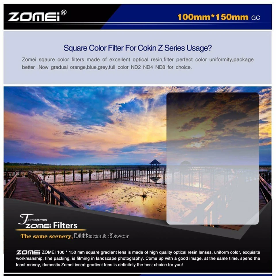 ZOMEI square 10*15CM Graduated GC-Gray GND2/GND4/GND8/GND16 For Cokin Z-PRO - Image 2 of 4