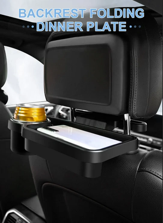 Asiento trasero de coche plegable reposacabezas mesa de extensión soporte para bebidas bandeja estable para aperitivos Foto 3 de 4