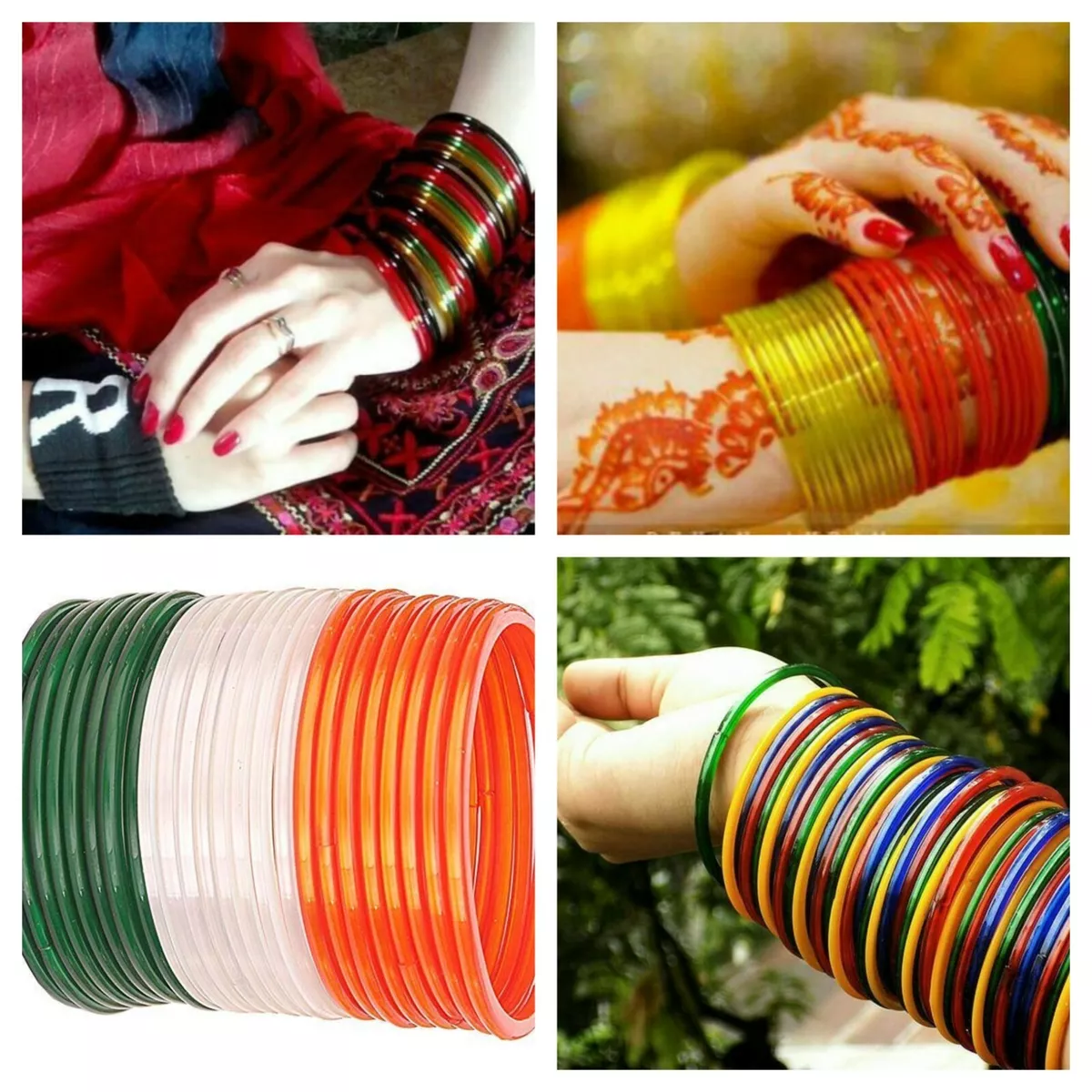 24 Pieces Multi Color Simple Glass Bangle Set For Women Girl s 4