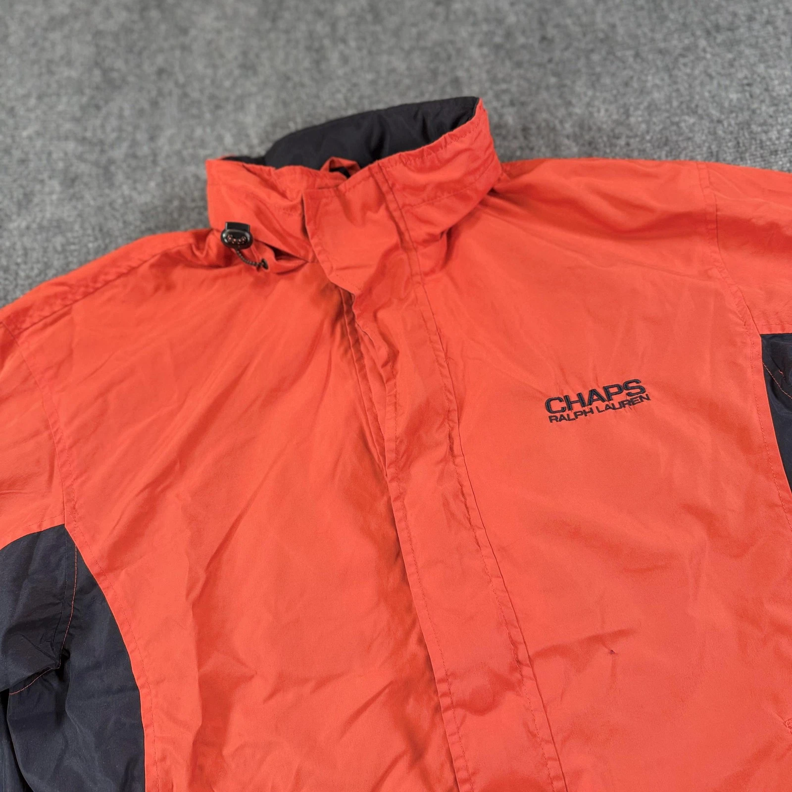 Chaps Ralph Lauren Jacket Mens XL Orange Hooded Windbreaker Outdoor Coat