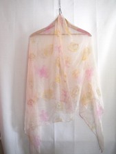 Vintage 1950s Silk Chiffon Sheer Floral Scarf Pink Yellow Flowers Oblong 32x60