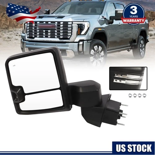 Driver Left Side Tow Mirror Black For 19-24 Chevy Silverado/Sierra 2500HD 3500HD