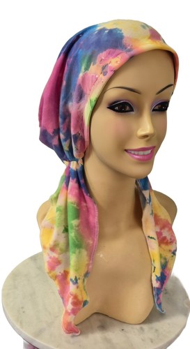 Envoltura para el cabello bufanda de quimioterapia Michel preatada. Tela tie dye Head Covereing - Imagen 9 de 12