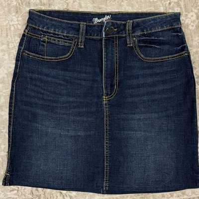 Wrangler Womens Dark Wash Denim Mini Skirt  Blue Stretch Sz 7