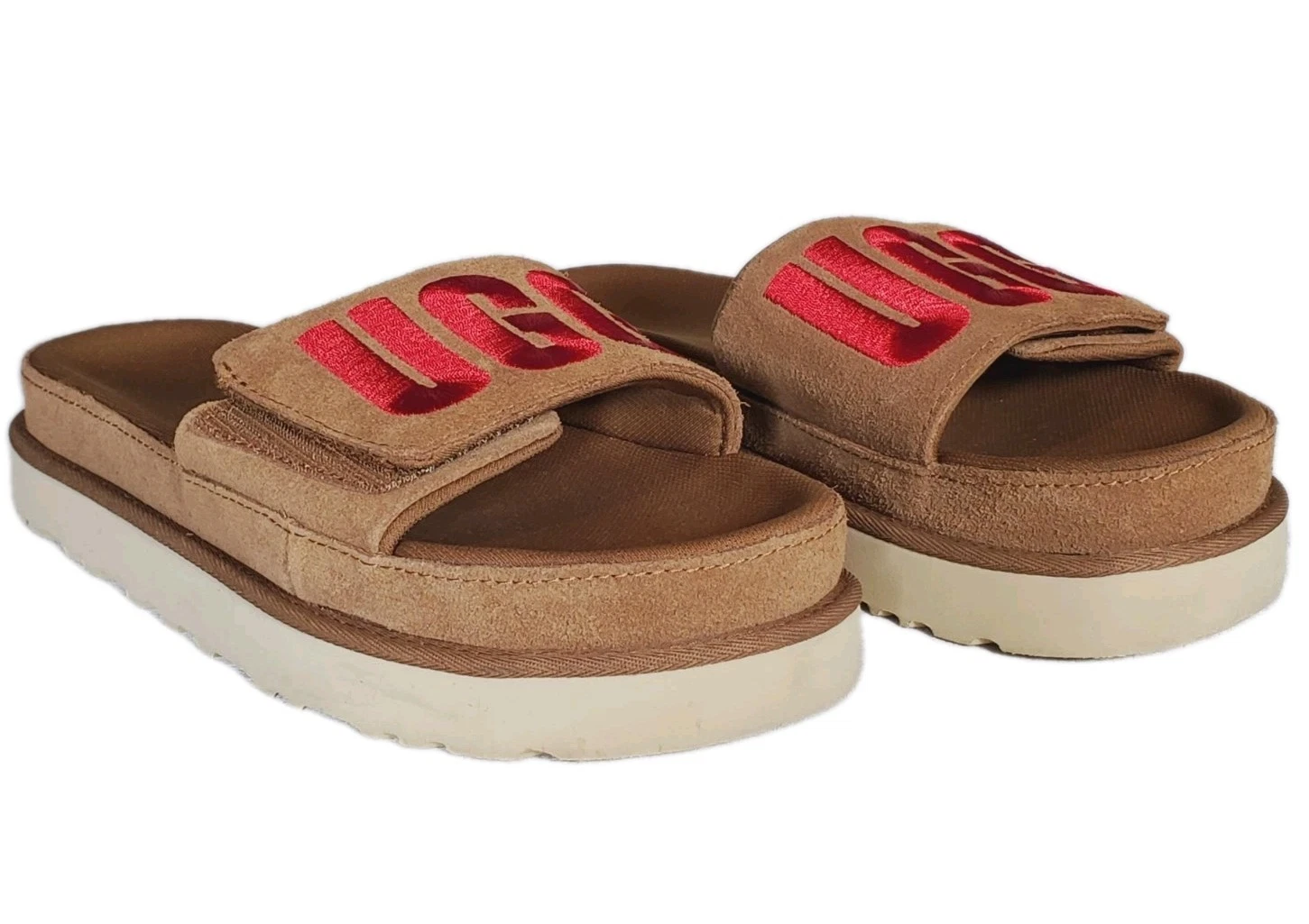 Sandali UGG Laton Slide Castagno Scamosciato Logo Plateau 1110110 Donna US 9 Nuovi