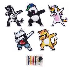 Anime Animal Embroidery Iron-On Patch Set 5pcs, Cute, Polyester, Unused