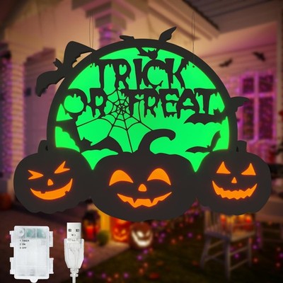 Halloween Pumpkin Lights, LED Connected Jack O Lantern With Light Up Green Mo...