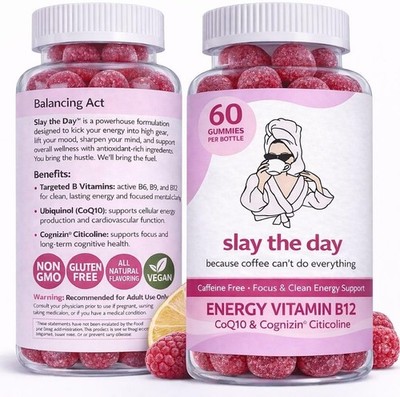 Slay The Day: Energy Focus Gummies: 150 mg CoQ10 & 250 mg Cognizin  Citicoline +
