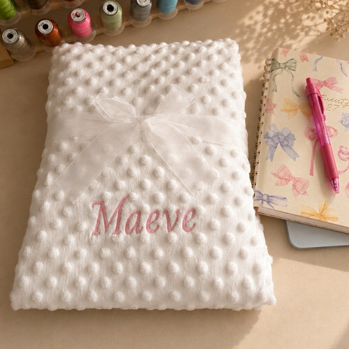 Personalised White Girls Baby Receiving Blanket Polyester Embroidered Name