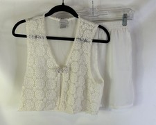 Vintage 90s Medium Sheer Lace Chiffon Shorts Lingerie Pajama Set USA Coquette