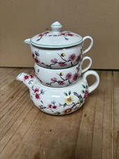 Antique Kent Old Foley Stacking Tea Set Chinese Rose 6 Inches Bird Pink Roses