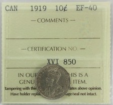 1919 Canada Ten Cent - ICCS EF-40