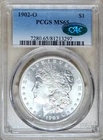 1902 O $1 BLAST WHITE PCGS MS-65 CAC; Morgan dollar.