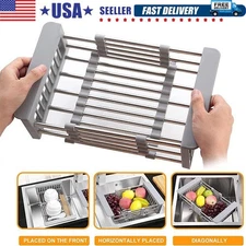 Adjustable Stainless Steel Kitchen Dish Drying Sink Rack Drain Strainer Basket