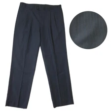 Tasso Elba Dress Pants Mens 32x30 Blue Wool Cashmere Hairline Stripes Pleated